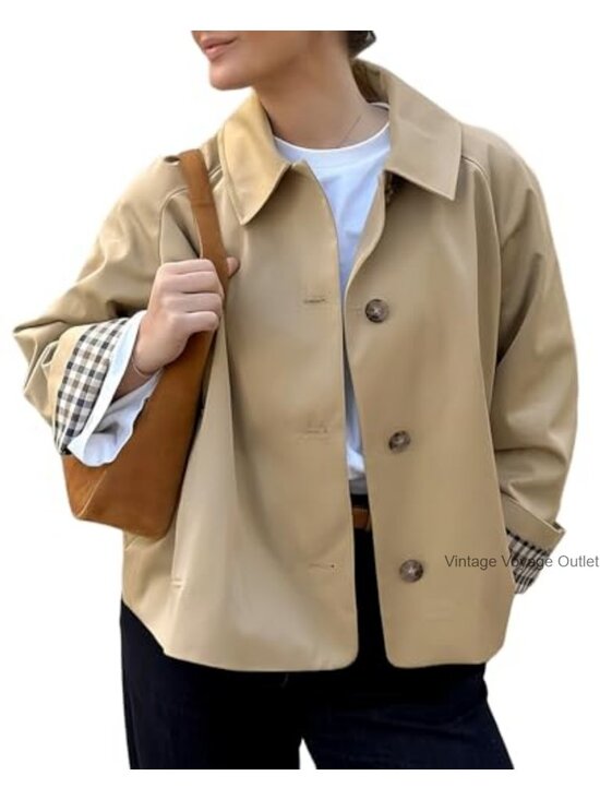 Jackets & Blazers - Cropped Trench Coat Lightweight Spring Jacket Single Breasted Oversize